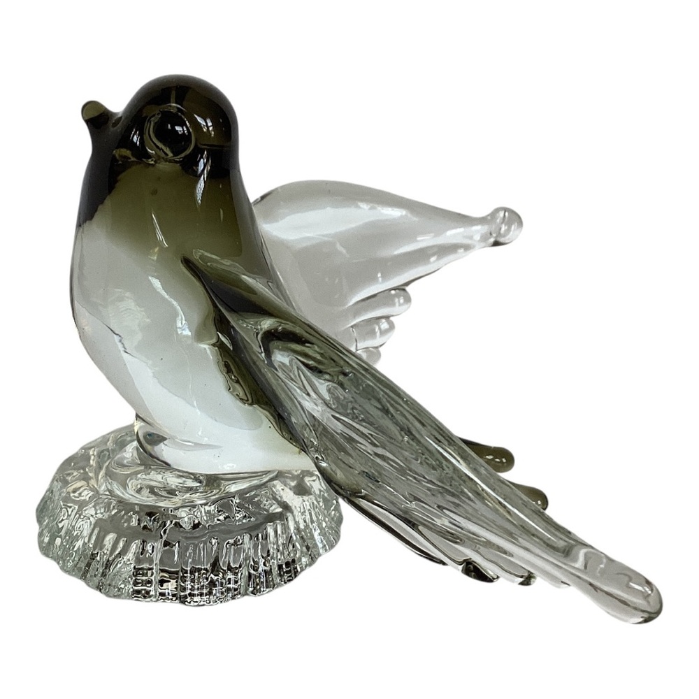 Murano Style Tree Swallow Bird Figurine Taking Flight Clear And Green Art Glass - Picture 2 of 16